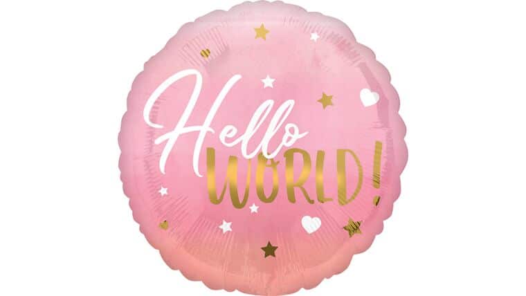 18″ Pink Baby Girl Hello World Anagram Balloon | Purchase