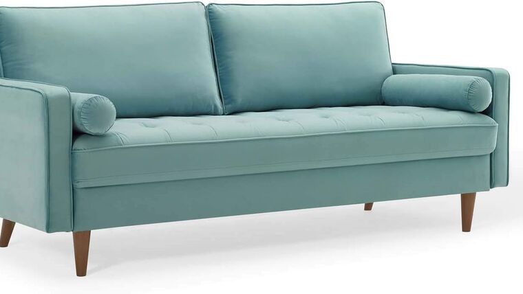 Velvet Upholstered Tufted Sofa, Mint | Rental