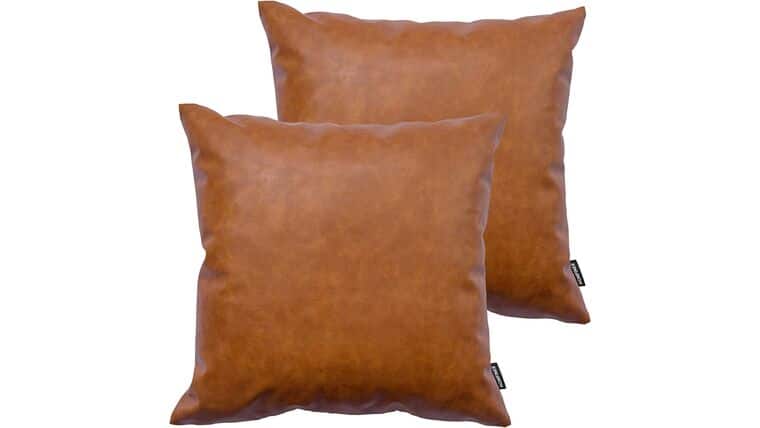 Faux Leather Throw Pillow, 20 x 20 inch – Cognac Brown | Rental