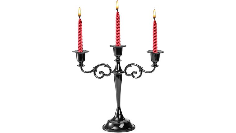 3 Arms Candelabra, 10.4 Inch Tall Black Candle Holder Gothic Candle Holders Candlestick Holder for 1 Inch Diameter Pillar Candles, Halloween Candelabra, Church | Rental