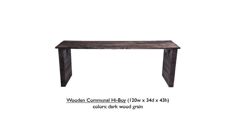 10′ Wooden Communal Hi-Boy Bench | Rental 10′ Wooden Communal Hi-Boy Bench | Rental