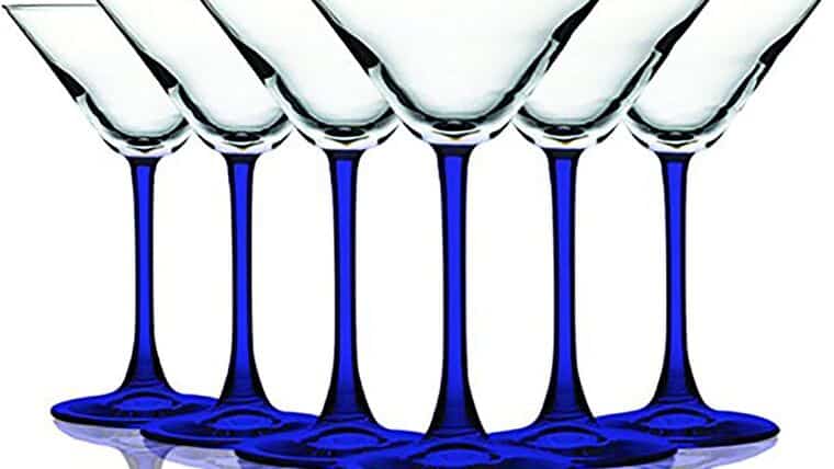 Martini Glass –  Cobalt Blue Accent Stem 10 oz Martini/Cocktail Wine Glasses – Set of 6 by TableTop King – Additional Vibrant Colors Available | Rental