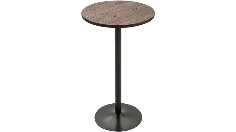 42″ H Round Rustic Industrial Metal Elm Wood Top Bar Height Standing Pub Table | Rental