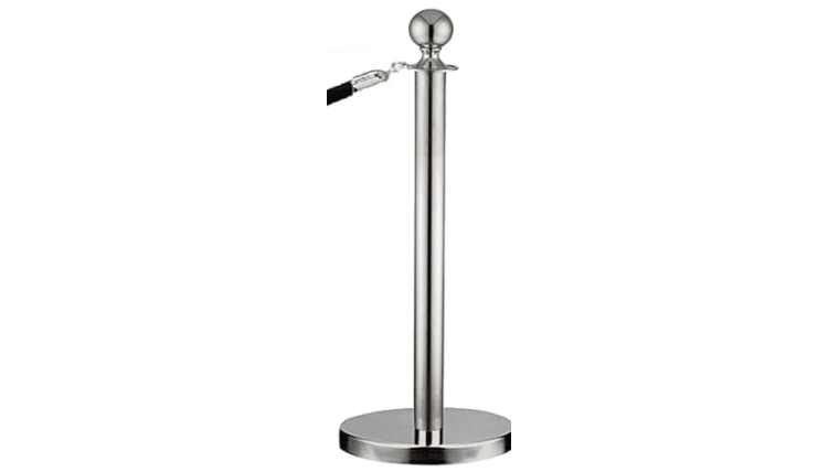 38″ Chrome Finish Metal Stanchion Post with Chrome Ball Top Rope Hook Kit | Rental