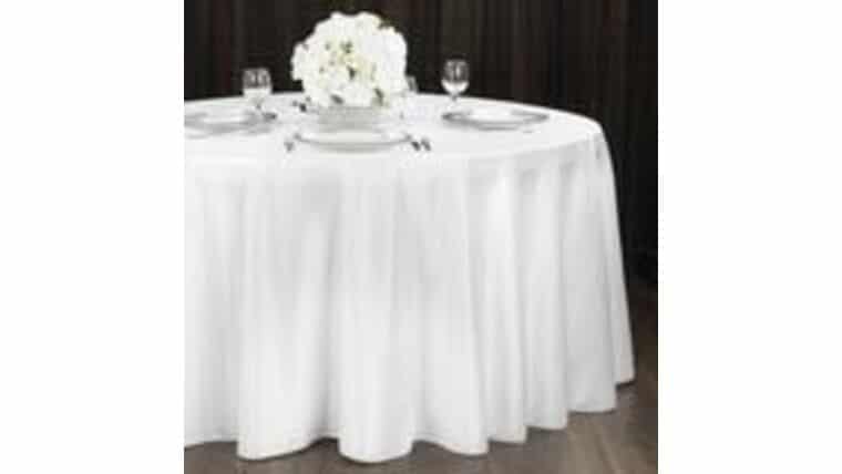 Lamour Satin 120″ Round Tablecloth – White | Rental Lamour Satin 120″ Round Tablecloth – White | Rental