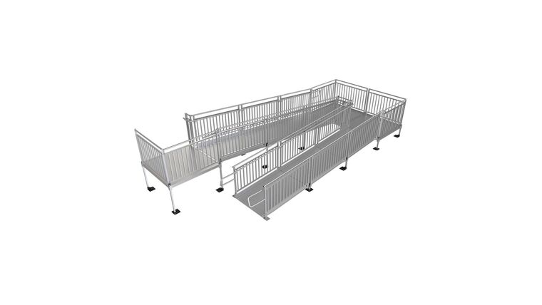36′ L x 4′ W EZ-ACCESS® Modular Ramps with Picketed Handrails and Turnback | Rental