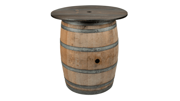 24” Round Rustic Wine Barrel With Dark Wood Top | Rental