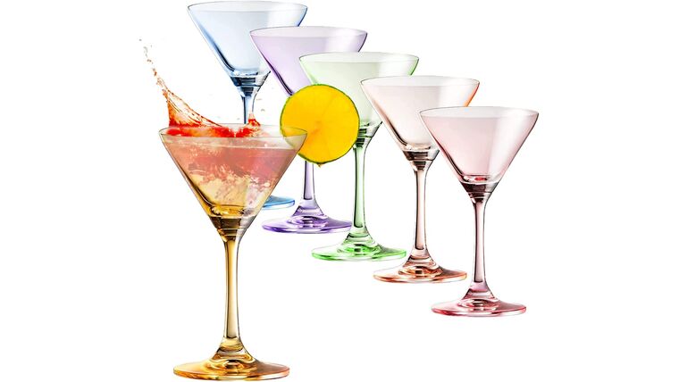 Martini Glass – Large Martini Glasses Elegant Colors 8oz | Crystal Martini Glass – Premium Hand-Blown | Colored Coupes For Martini, Manhattan, Cosmopolitan, Sidecar, Speakeasy Style – Stemmed Goblets | Rental