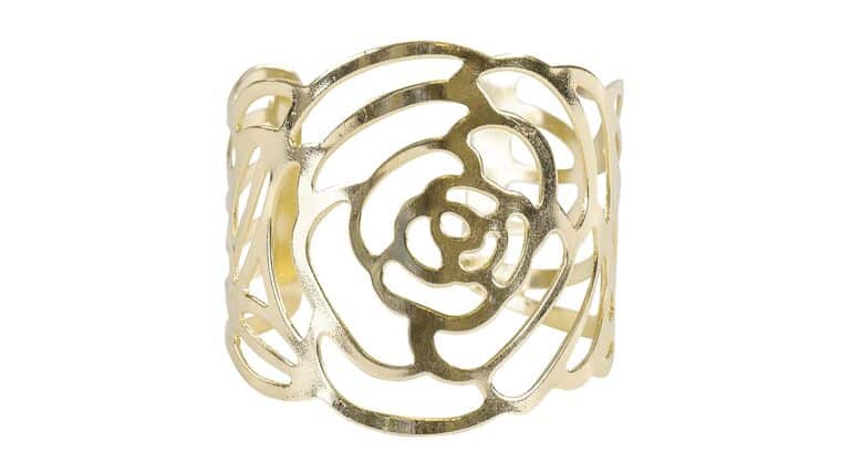 Laser Cut Rose Metal Napkin Ring – Gold | Rental