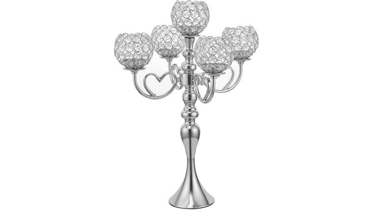 5 Arms Silver Crystal Candelabra for Wedding Home Decoration,Christmas Party Dinning Room Table Candle Holders Centerpieces | Rental