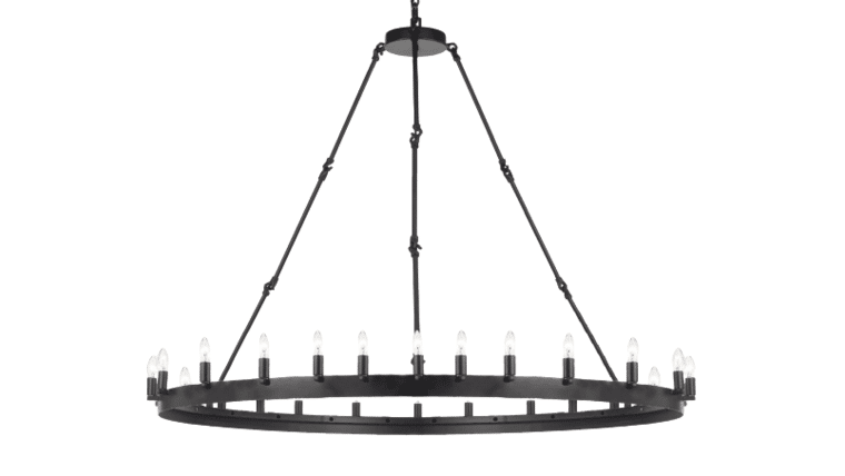 63″H x 49″H Wrought Iron Vintage Barn Metal Camino One Tier Chandelier | Rental