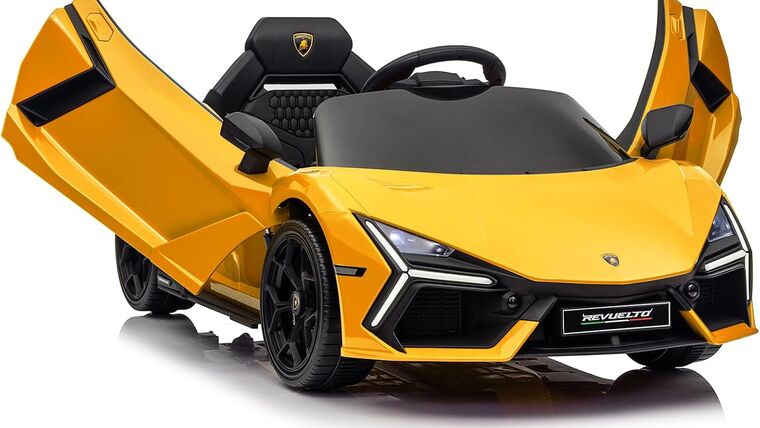 12V Licensed Lamborghini Revuelto Children’s Electric Vehicle, Power Wheels with Parent Remote Control, Kids’ Ride on Sports Car, Hydraulic Doors, LED Lights, MP3, Bluetooth- Yellow | Rental