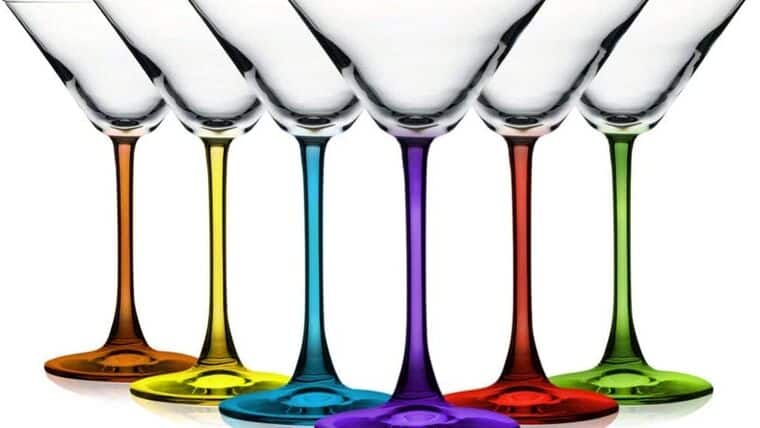 Martini – Color Accent Stem 9oz Martini/Cocktail Wine Glass – Set Of 6 Kit – Additional Vibrant Colors Available | Rental