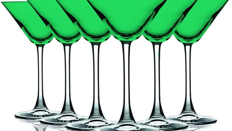 Martini Glass –  Emerald Green Top Accent 10 oz Martini/Cocktail Wine Glasses – Set of 6 by TableTop King – Additional Vibrant Colors Available | Rental