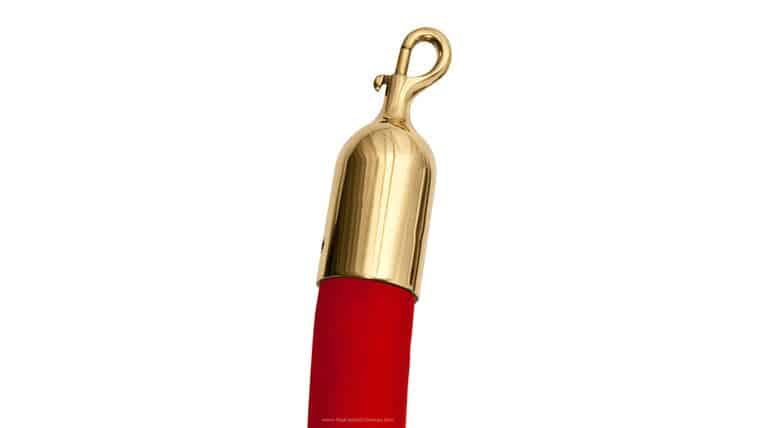 10′ Red Velour Stanchion Rope With Polished Brass Snap Clasp | Rental