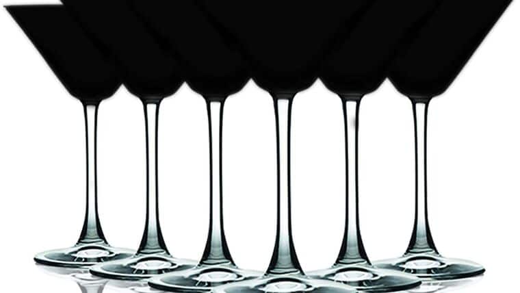 Martini Glass –  Black Top Accent 10 oz Martini/Cocktail Wine Glasses – Set of 6 Additional Vibrant Colors Available | Rental