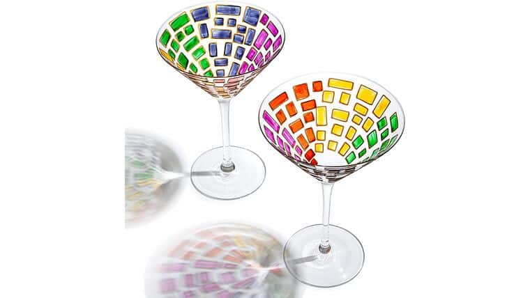 Martini Glass –  Holiday Stained Glass Windows, Artisanal Hand Painted Glassware – The Wine Savant – Gift Idea Her, Him, Birthday, Mom, Housewarming, Gifts Ideas for Women & Men (Martini Glasses) | Rental