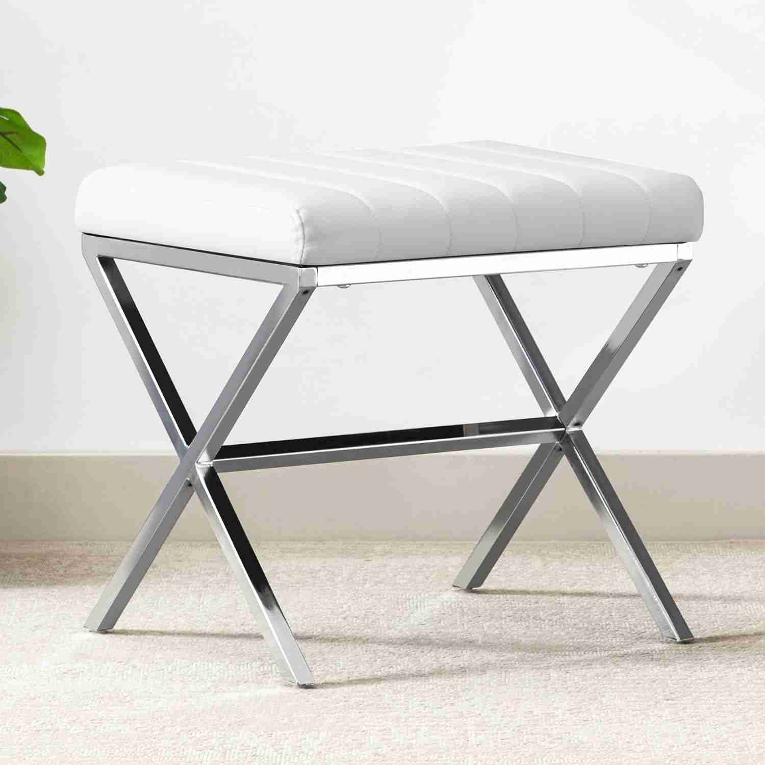 DUHOME Vanity Stool,Modern PU Leather Ottoman Stool Chair for Vanity Bench with Metal X Legs, Rectangle Makeup Stools Padded Foot Rest Ottoman for Makeup Room, Living Room, Bathroom,White : Home & Kitchen | Rental