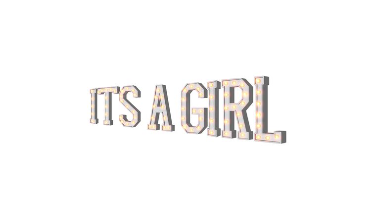 4' Wood Marquee Number - White - ITS A GIRL | Rental