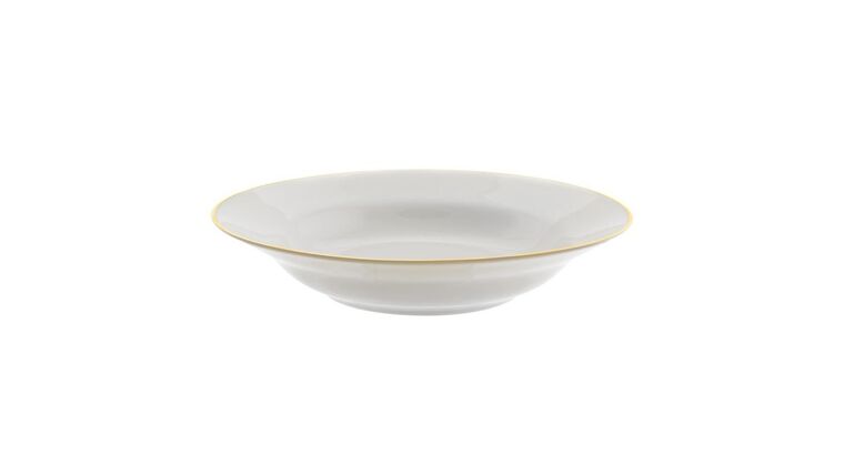 White/Gold Single Line Soup Bowl | Rental White/Gold Single Line Soup Bowl | Rental