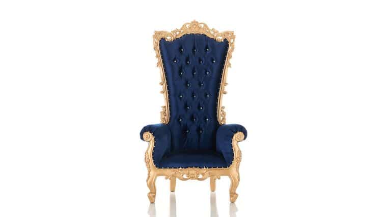 Noella Royal Throne Chair Blue / Gold | Rental Noella Royal Throne Chair Blue / Gold | Rental
