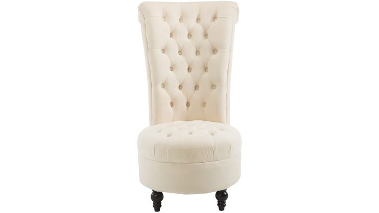 Accent Chair – Retro Button-Tufted Royal Design High Back Armless Chair with Thick Padding and Rubberwood Legs, Cream White | Rental Accent Chair – Retro Button-Tufted Royal Design High Back Armless Chair with Thick Padding and Rubberwood Legs, Cream White | Rental