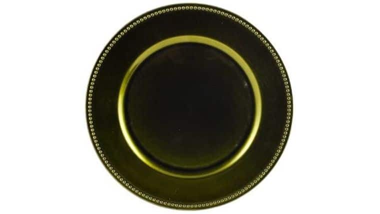 Beaded Acrylic Charger Plate – Olive Green | Rental
