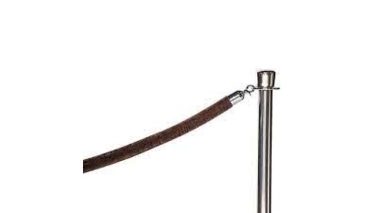 6′ Brown Naugahyde Stanchion Rope w/Polished Chrome Ends | Rental