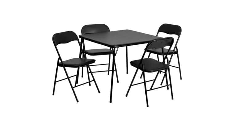 Package – 33.5″ Black Square Folding Card Table & Padded Chair Set | Rental