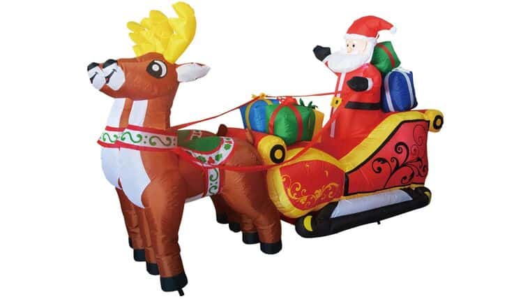 7 ft Christmas Inflatable Santa Reindeer Sled Outdoor Decoration LED Lights – Cute Fun Xmas Blow Up Yard Lawn | Rental