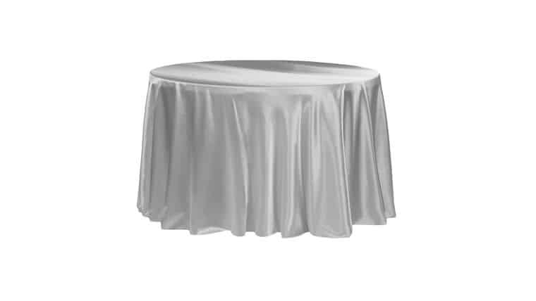 Satin 120″ Round Tablecloth – Silver | Rental