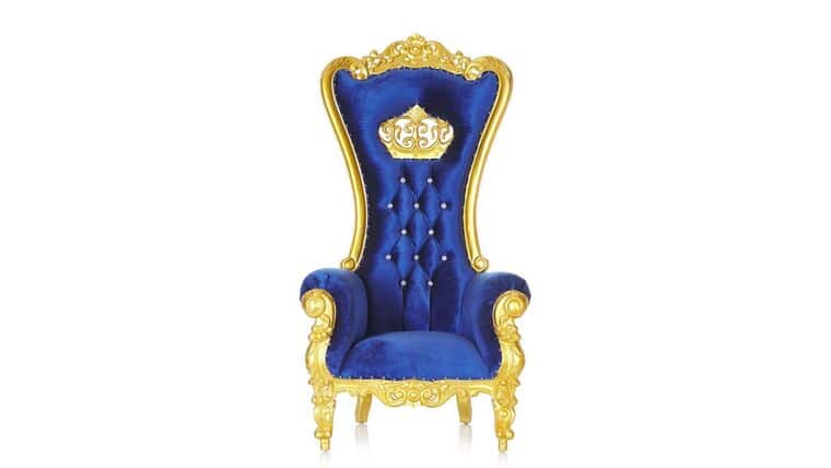 Crown Tiffany Throne Chair Blue / Gold | Rental Crown Tiffany Throne Chair Blue / Gold | Rental