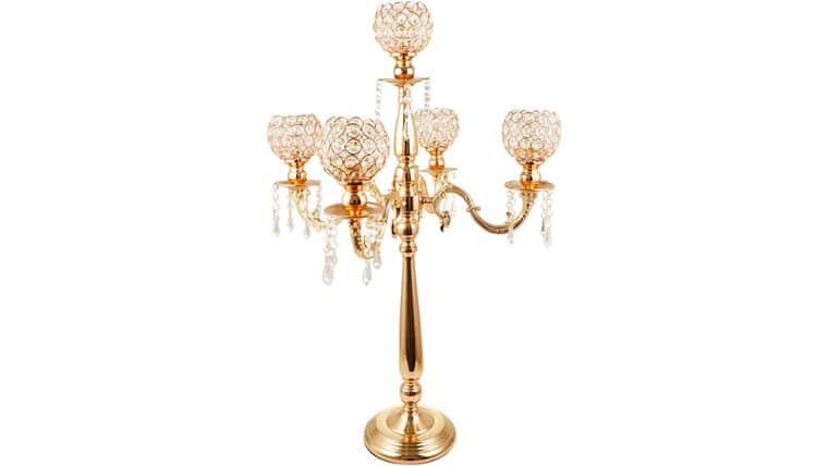 5 Arm Crystal Candelabra Centerpieces Gold Candle Holders for Wedding Columns Home Holiday Dinner Party and Formal Event Table Decoration | Rental