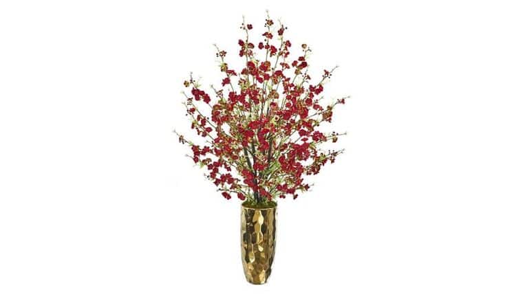 33” Cherry Blossom Artificial Arrangement in Gold Vase | Rental