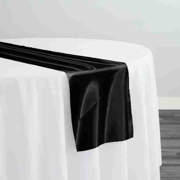 Bridal Satin Table Runner in Black | Rental