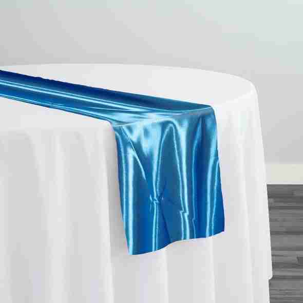 Bridal Satin Table Runner in Peacock 777 | Rental