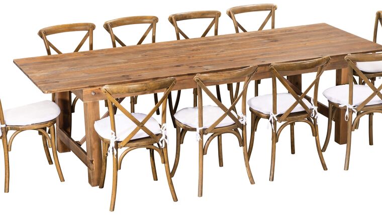 Antique Rustic Pine Farm Table Package w/Chairs | Rental
