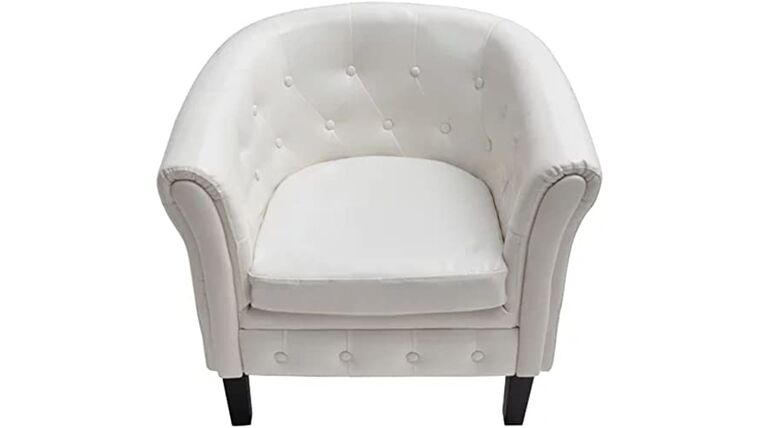 Club Chair - vidaXL White Artificial Leather Tub/Barrel Design Club Chair w/Tufted Button Accents | Rental