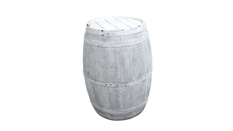 6’ Barrel Cocktail Table – White Wash | Rental