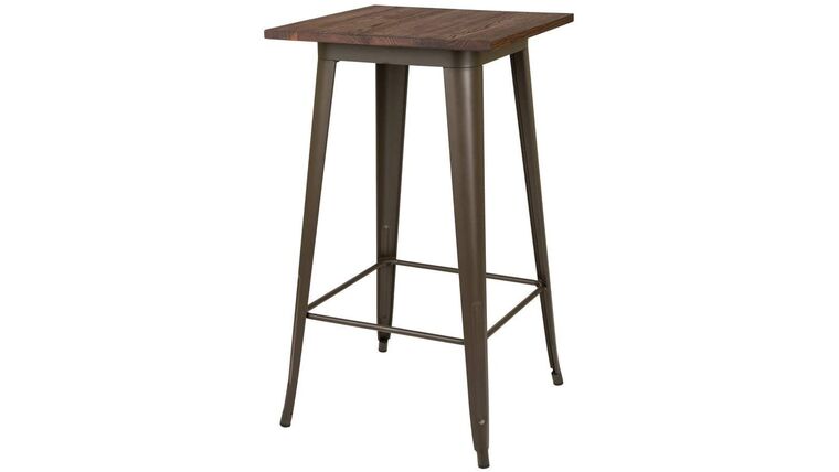 Modern Square High Boy Table – Rustic Wood/Metal | Rental
