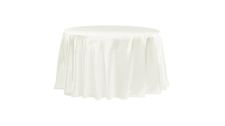 Satin 120″ Round Tablecloth – Ivory | Rental Satin 120″ Round Tablecloth – Ivory | Rental
