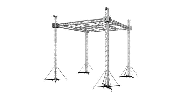 F34 Stage Roofing Truss System with Ground Support Speaker Wings and Chain Hoists – 23 x 23 x 23 Ft. | Rental