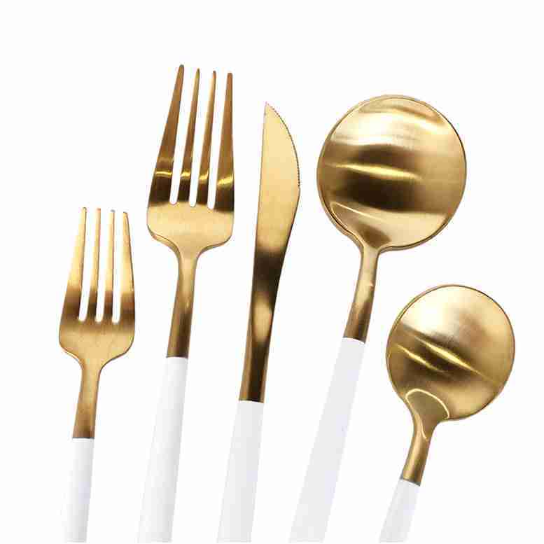 Luna Modero Flatware/Cutlery in Gold/White | Rental Luna Modero Flatware/Cutlery in Gold/White | Rental