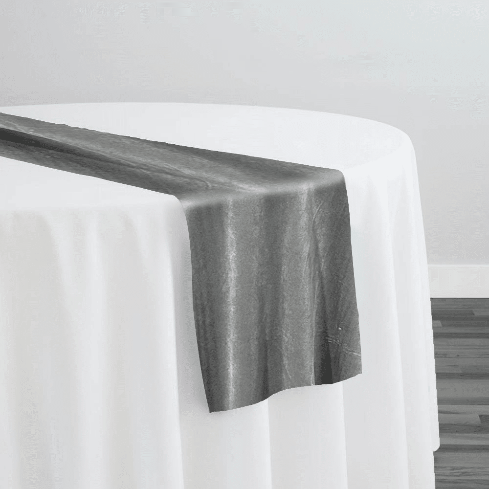 Luxury Plush Velvet Table Runner in Grey | Rental