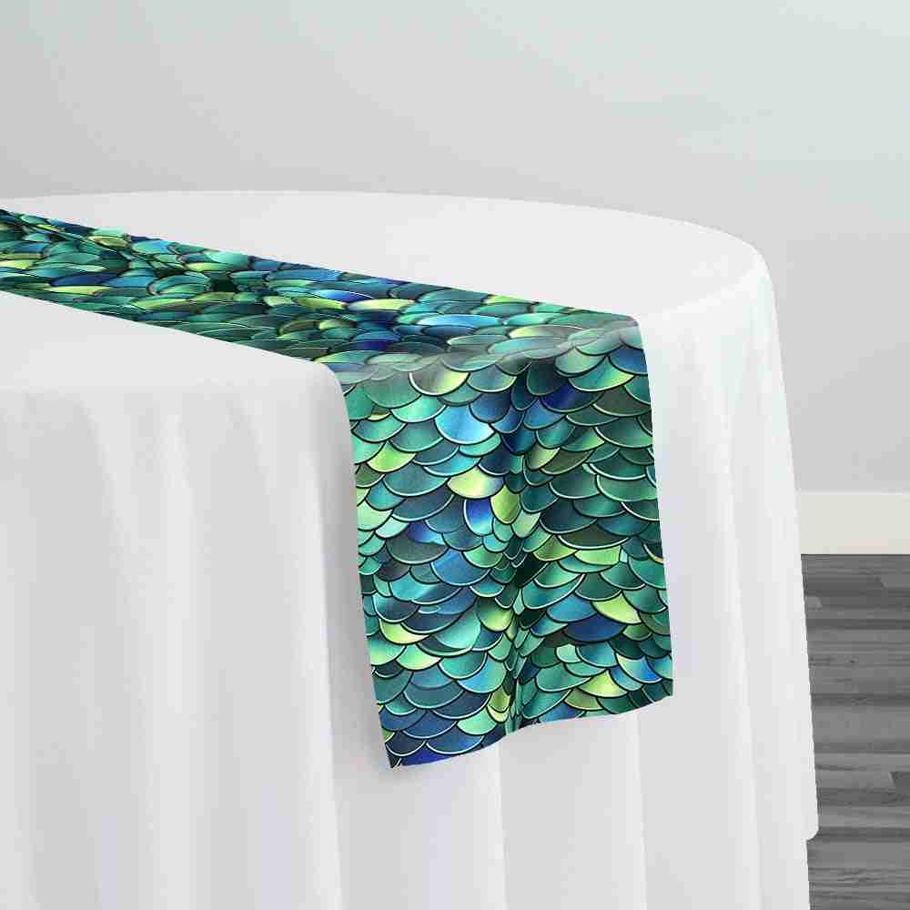Mermaid (Poly Print) Table Runner in Emerald | Rental Mermaid (Poly Print) Table Runner in Emerald | Rental