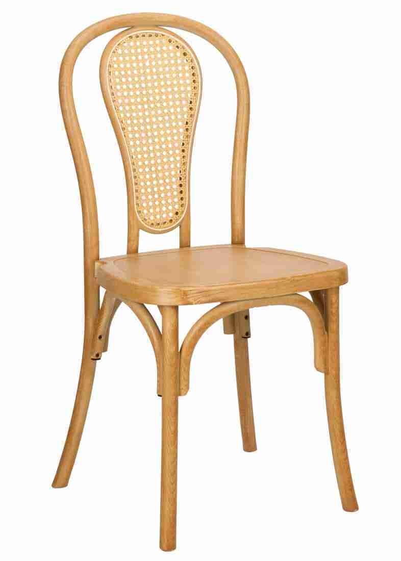 Natural Resin Bentwood Chair with Rattan Back | Rental