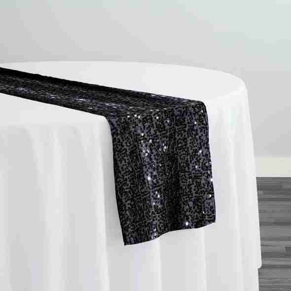 Taffeta Sequins Table Runner in Black | Rental