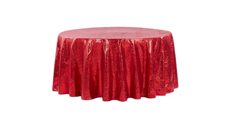 Glitz Sequins 120″ Round Tablecloth – Apple Red | Rental