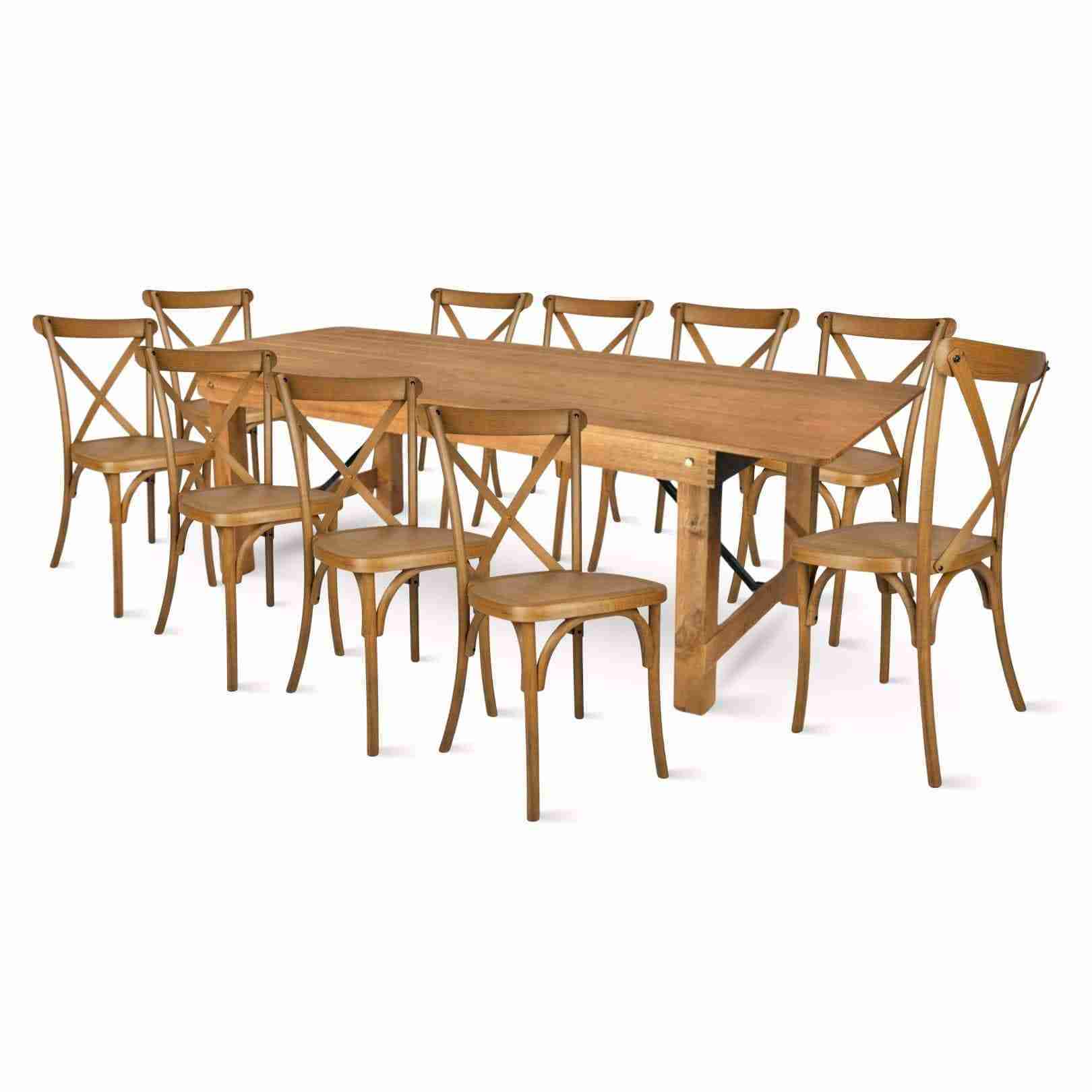 Chestnut Straight Leg Farm Table Dining Set with 10 Chairs | Rental