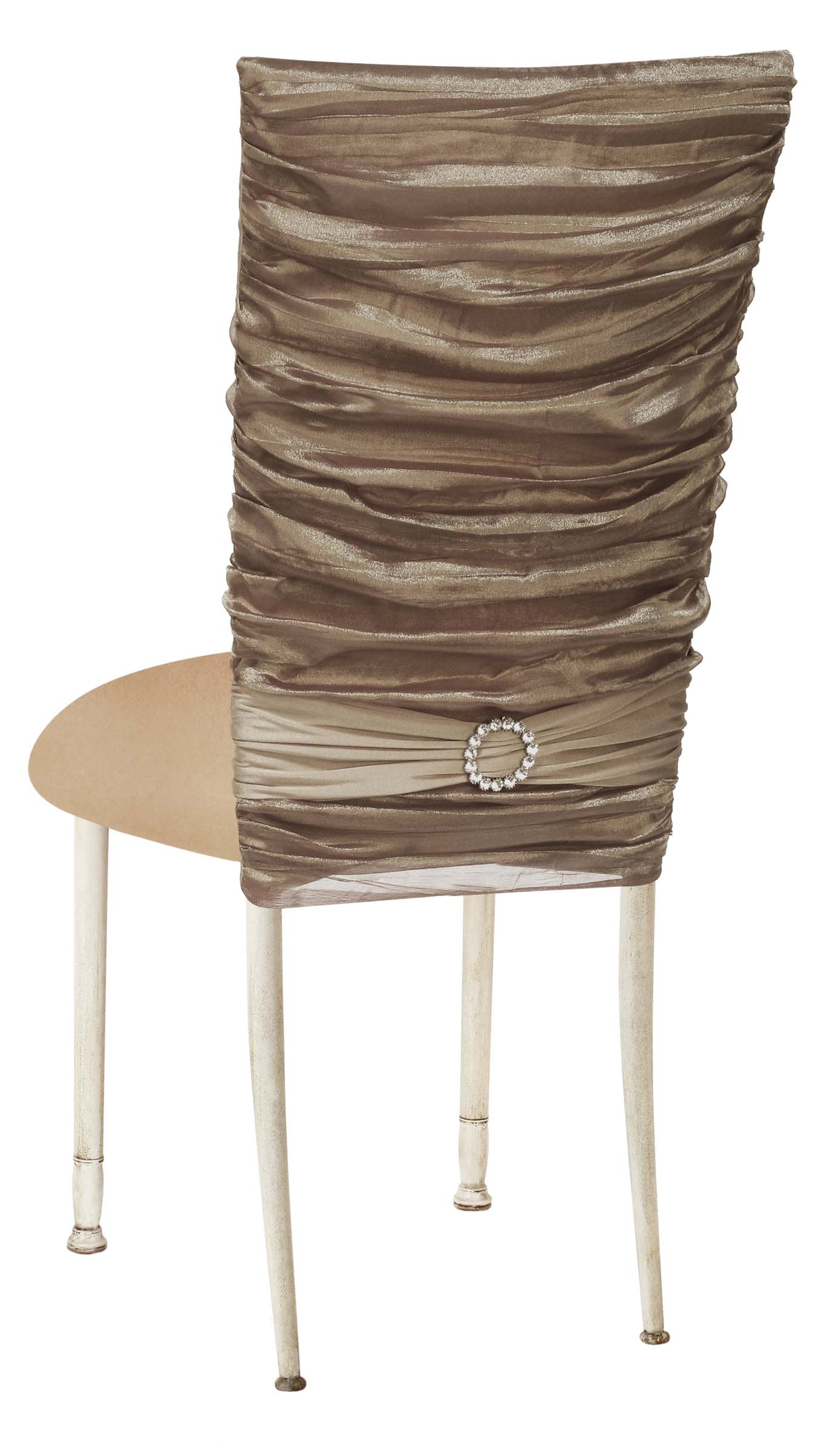 Beige Demure Cover with Jeweled Band and Beige Stretch Knit Cushion on Ivory Legs – Chameleon Chair Collection | Rental